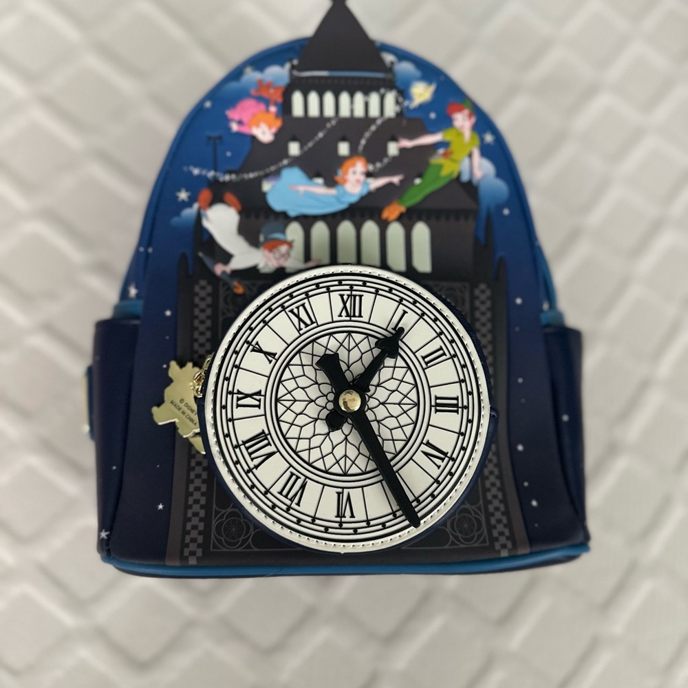 Loungefly Navy Peter Pan Backpack with Clock Face
